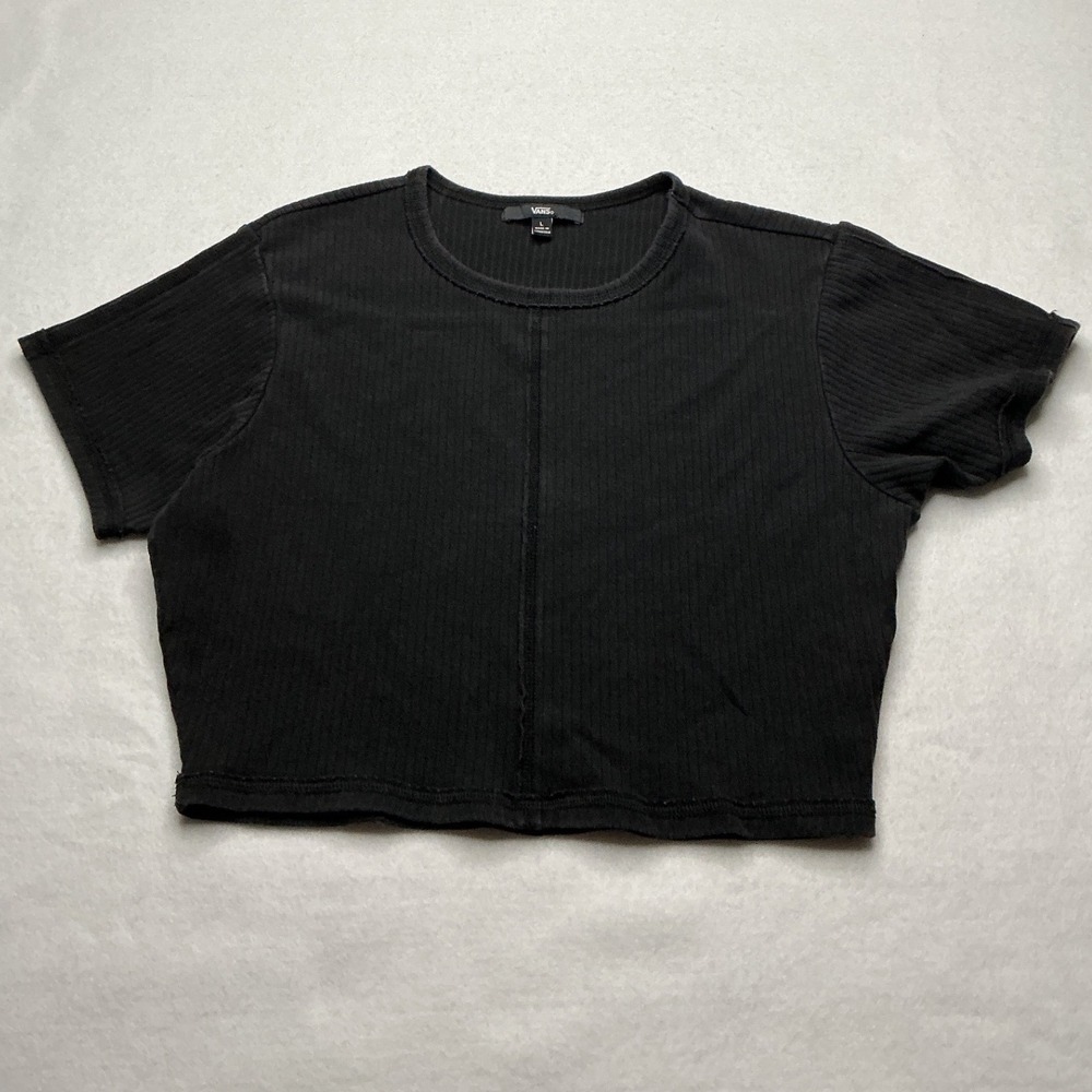 Vans Womens Ribbed Short Sleeve Crop Top Black Size L